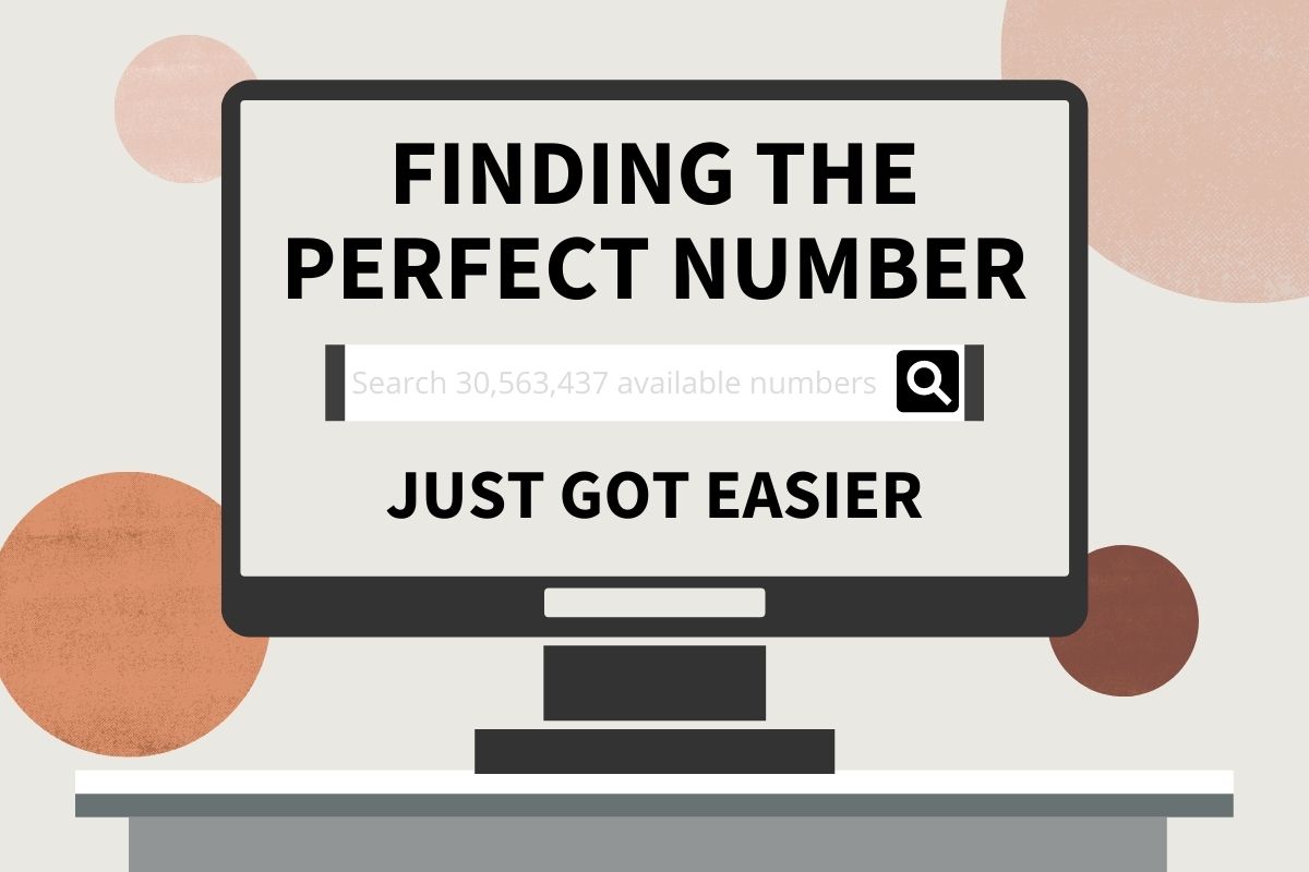 Search bar for looking up phone numbers and text on a computer saying "Finding the Perfect Number Just Got Easier."