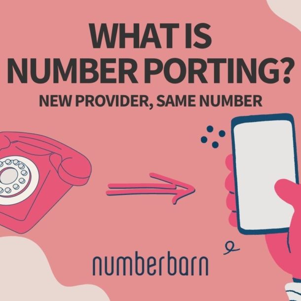 graphic of an old rotary phone with an arrow pointing to a hand holding a smart phone and words at the top saying, "What is number porting? New provider, same number."