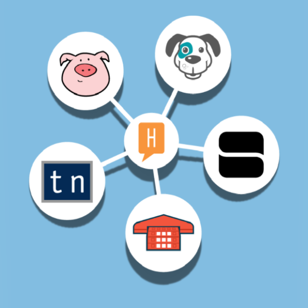 ClearHello logo in the middle, branching out to the logo's of NumberBarn and its sister companies: NumberGarage, TierraNet, DomainSpot and String