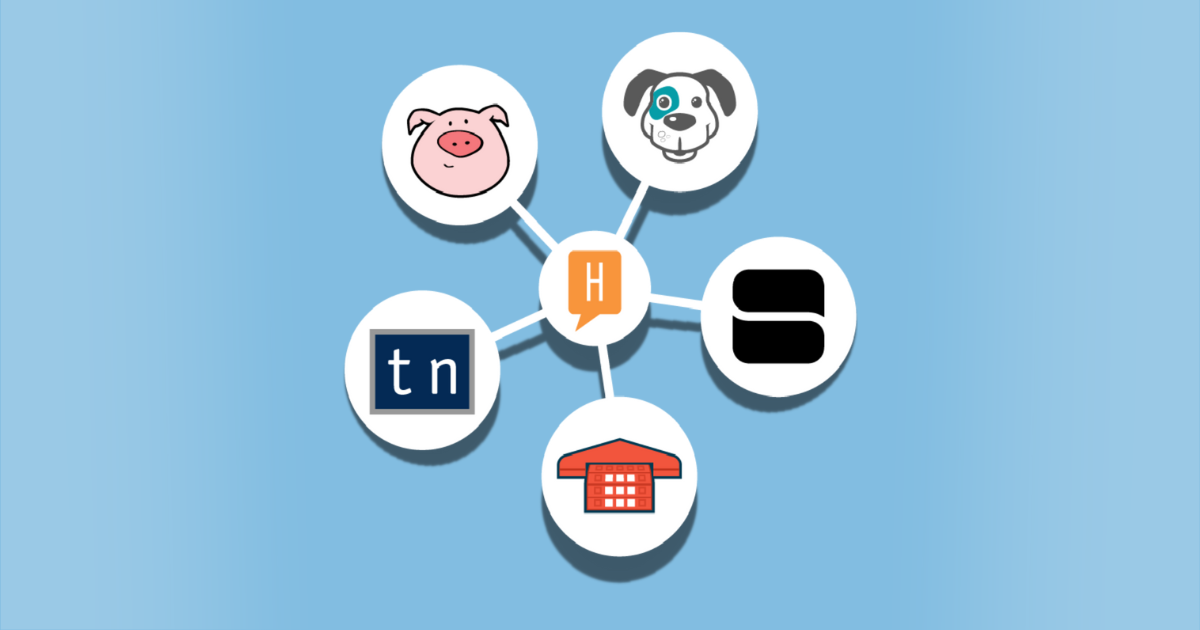 ClearHello logo in the middle, branching out to the logo's of NumberBarn and its sister companies: NumberGarage, TierraNet, DomainSpot and String