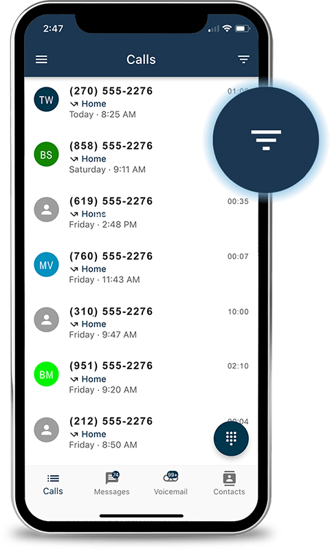call inbox view on the NumberBarn app